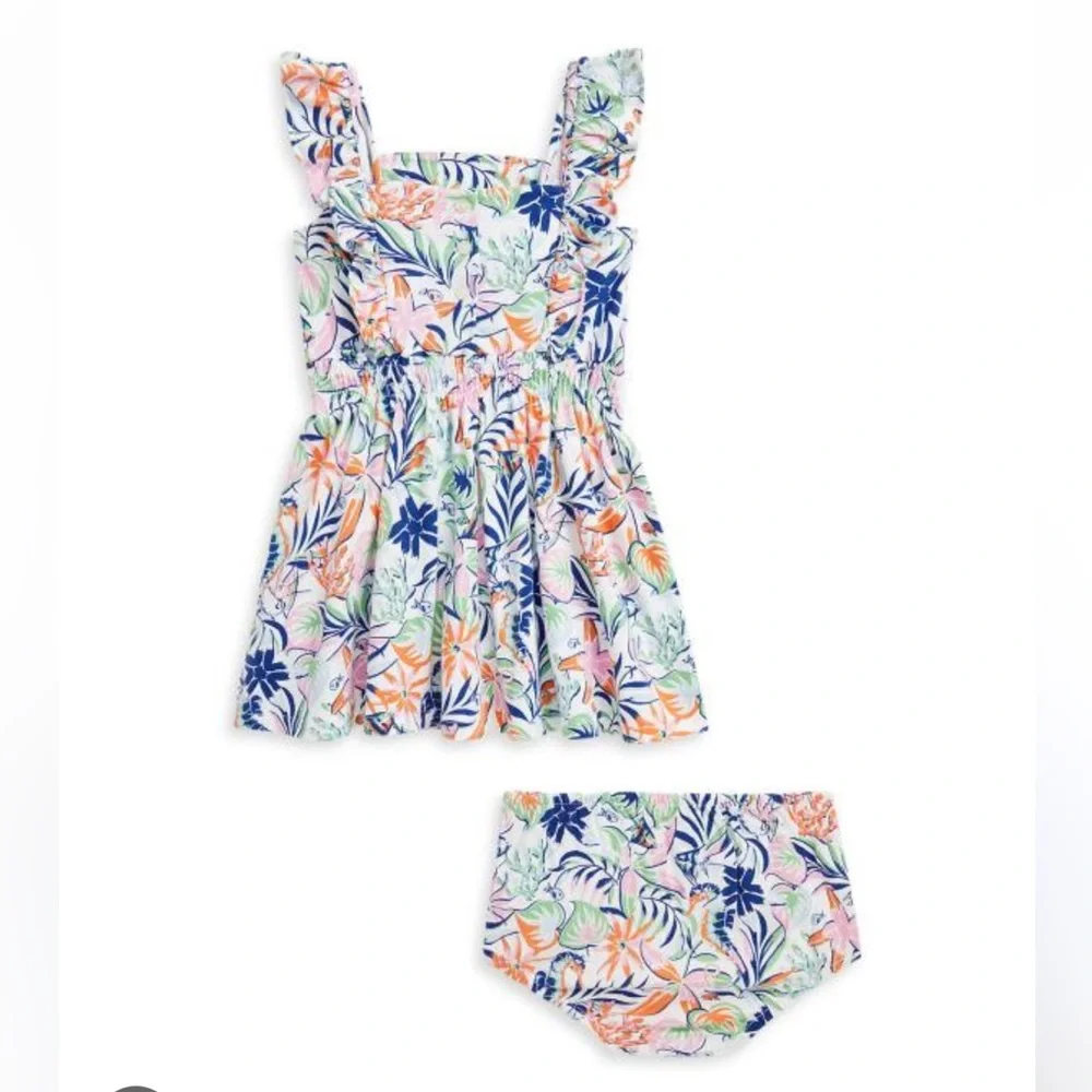 NWT Ralph Lauren Baby Girl Tropical Print Cotton Dress Summer‎ Vacation Resort